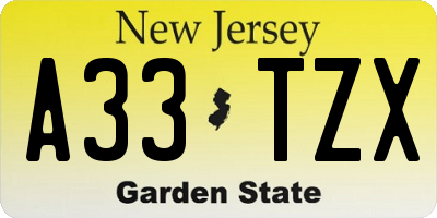 NJ license plate A33TZX