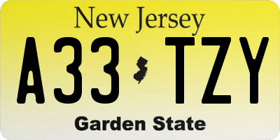 NJ license plate A33TZY