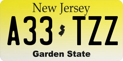 NJ license plate A33TZZ