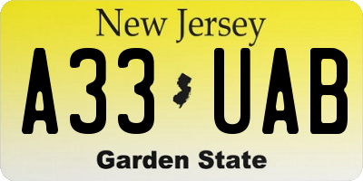 NJ license plate A33UAB