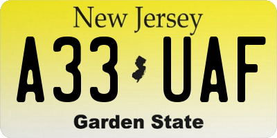 NJ license plate A33UAF