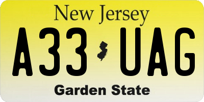 NJ license plate A33UAG