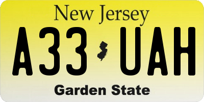NJ license plate A33UAH
