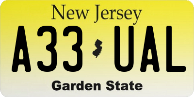 NJ license plate A33UAL