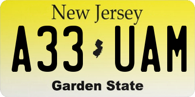NJ license plate A33UAM