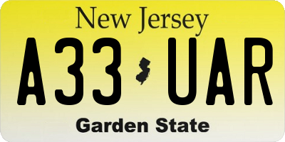 NJ license plate A33UAR