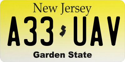 NJ license plate A33UAV