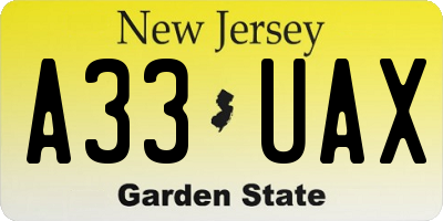 NJ license plate A33UAX