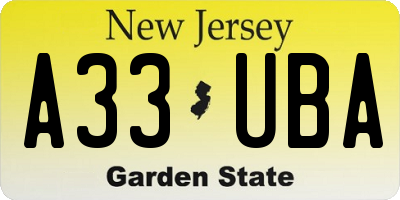 NJ license plate A33UBA