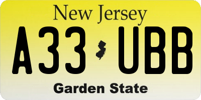 NJ license plate A33UBB