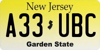 NJ license plate A33UBC