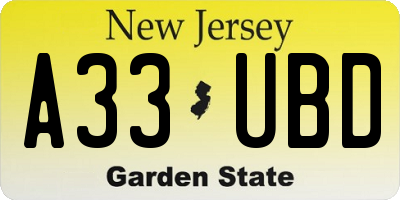 NJ license plate A33UBD