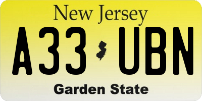 NJ license plate A33UBN