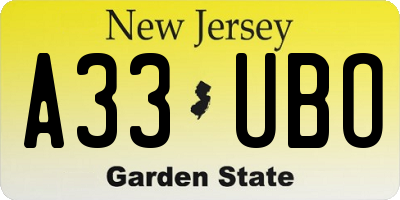 NJ license plate A33UBO