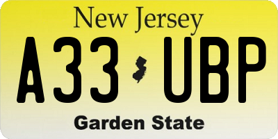 NJ license plate A33UBP