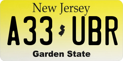 NJ license plate A33UBR