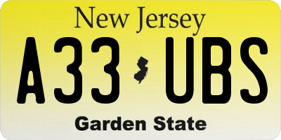 NJ license plate A33UBS