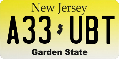 NJ license plate A33UBT