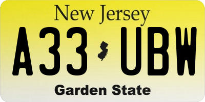 NJ license plate A33UBW