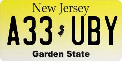 NJ license plate A33UBY