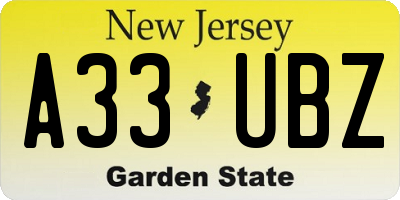 NJ license plate A33UBZ