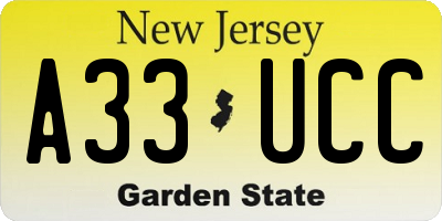 NJ license plate A33UCC
