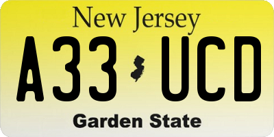 NJ license plate A33UCD