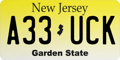NJ license plate A33UCK