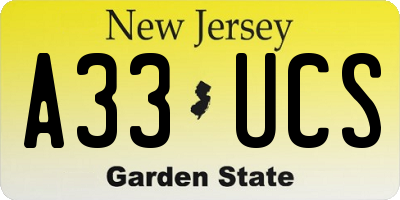 NJ license plate A33UCS
