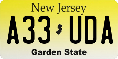 NJ license plate A33UDA