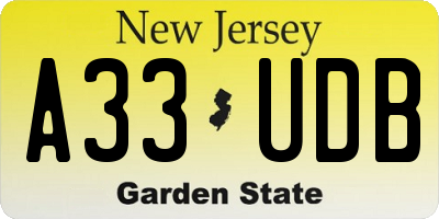 NJ license plate A33UDB