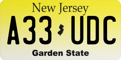NJ license plate A33UDC