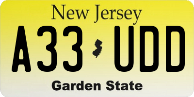 NJ license plate A33UDD