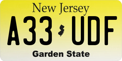 NJ license plate A33UDF