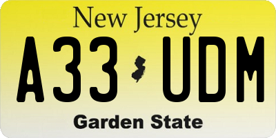 NJ license plate A33UDM