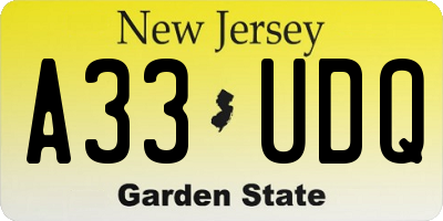 NJ license plate A33UDQ