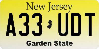 NJ license plate A33UDT