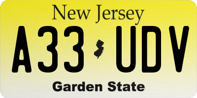 NJ license plate A33UDV