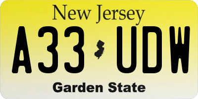NJ license plate A33UDW