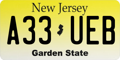 NJ license plate A33UEB