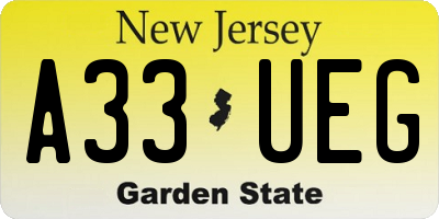 NJ license plate A33UEG