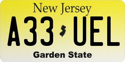 NJ license plate A33UEL