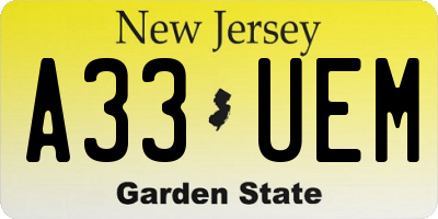 NJ license plate A33UEM