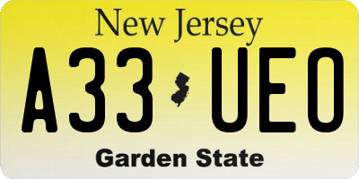 NJ license plate A33UEO