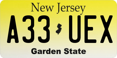 NJ license plate A33UEX
