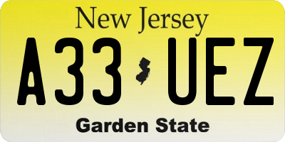NJ license plate A33UEZ