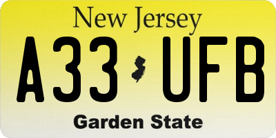 NJ license plate A33UFB