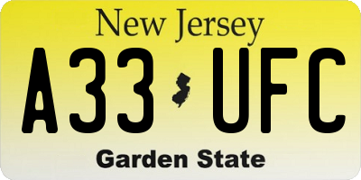NJ license plate A33UFC