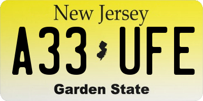NJ license plate A33UFE