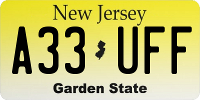 NJ license plate A33UFF